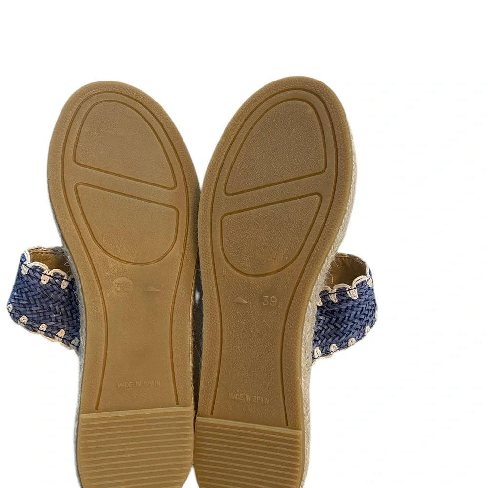 NWOT Vidorreta Blue and white jute Woven Slide espadrille Sandals